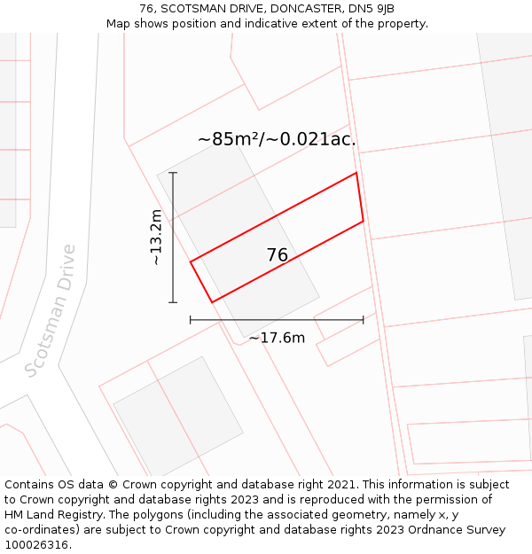 76, SCOTSMAN DRIVE, DONCASTER, DN5 9JB: Plot and title map