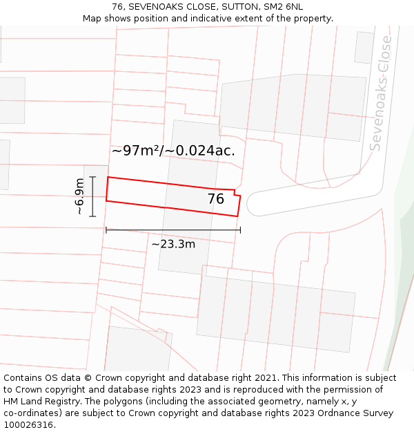76, SEVENOAKS CLOSE, SUTTON, SM2 6NL: Plot and title map