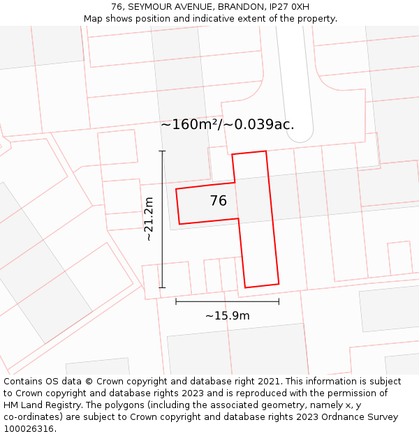 76, SEYMOUR AVENUE, BRANDON, IP27 0XH: Plot and title map