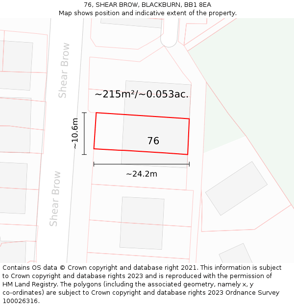 76, SHEAR BROW, BLACKBURN, BB1 8EA: Plot and title map