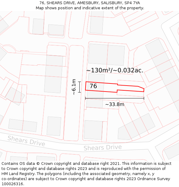 76, SHEARS DRIVE, AMESBURY, SALISBURY, SP4 7YA: Plot and title map