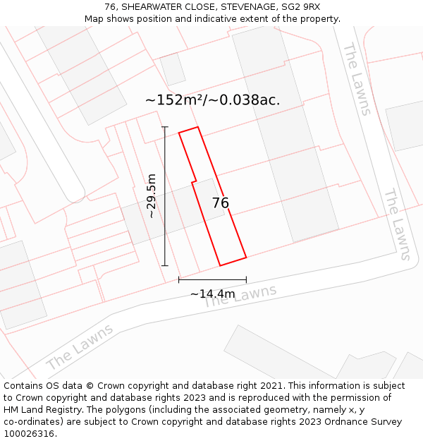 76, SHEARWATER CLOSE, STEVENAGE, SG2 9RX: Plot and title map