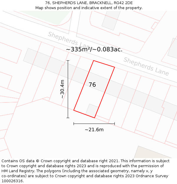 76, SHEPHERDS LANE, BRACKNELL, RG42 2DE: Plot and title map