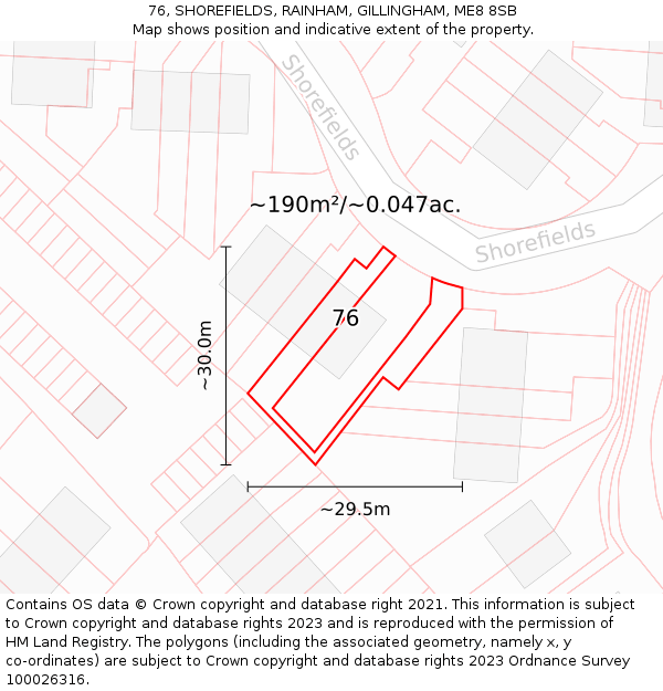 76, SHOREFIELDS, RAINHAM, GILLINGHAM, ME8 8SB: Plot and title map