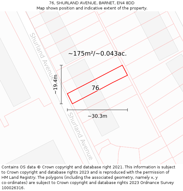 76, SHURLAND AVENUE, BARNET, EN4 8DD: Plot and title map