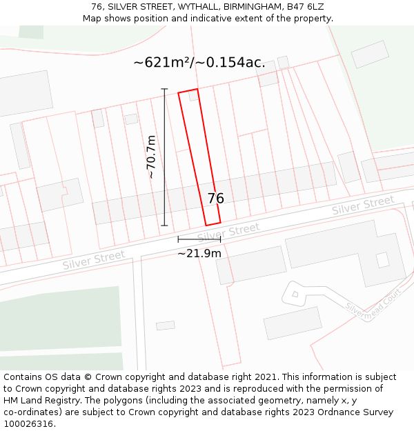 76, SILVER STREET, WYTHALL, BIRMINGHAM, B47 6LZ: Plot and title map
