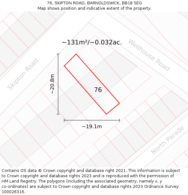 76, SKIPTON ROAD, BARNOLDSWICK, BB18 5EG: Plot and title map