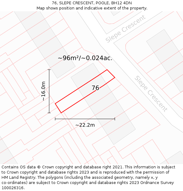 76, SLEPE CRESCENT, POOLE, BH12 4DN: Plot and title map