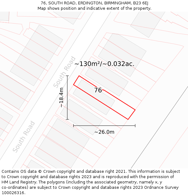 76, SOUTH ROAD, ERDINGTON, BIRMINGHAM, B23 6EJ: Plot and title map