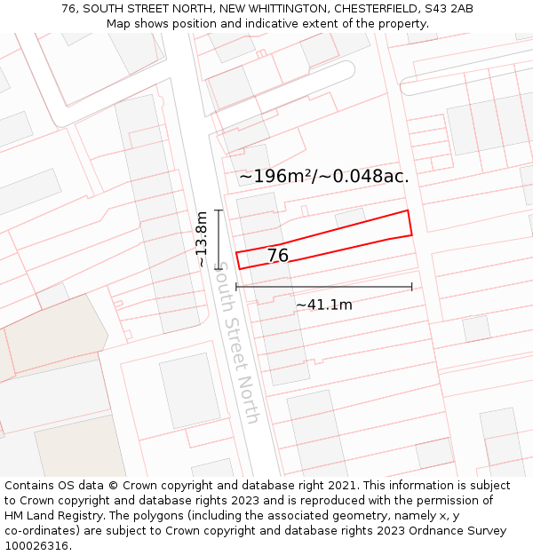 76, SOUTH STREET NORTH, NEW WHITTINGTON, CHESTERFIELD, S43 2AB: Plot and title map