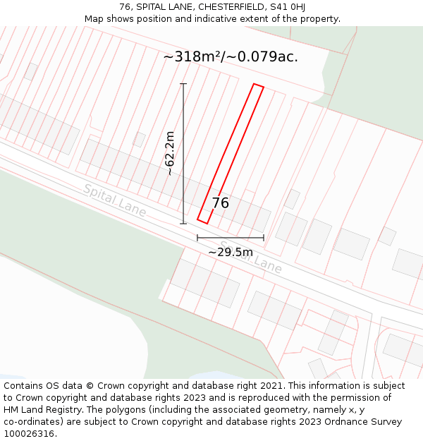 76, SPITAL LANE, CHESTERFIELD, S41 0HJ: Plot and title map