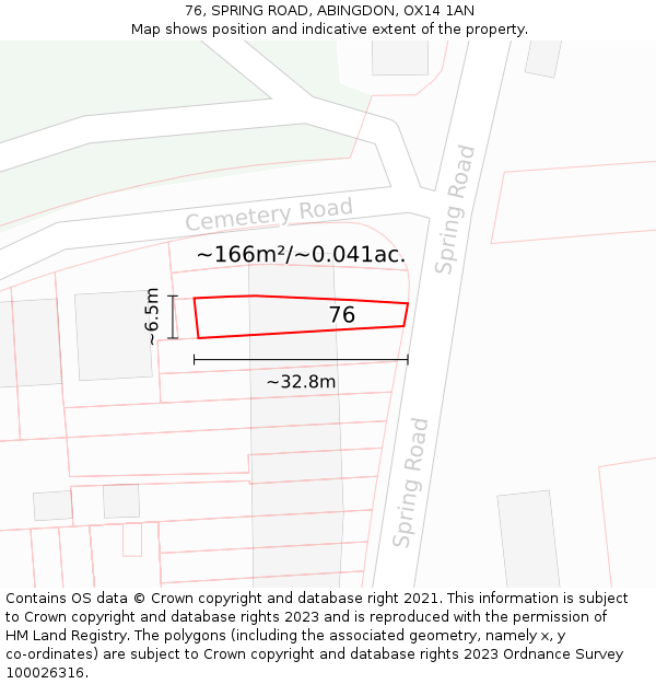 76, SPRING ROAD, ABINGDON, OX14 1AN: Plot and title map