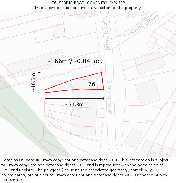 76, SPRING ROAD, COVENTRY, CV6 7FP: Plot and title map
