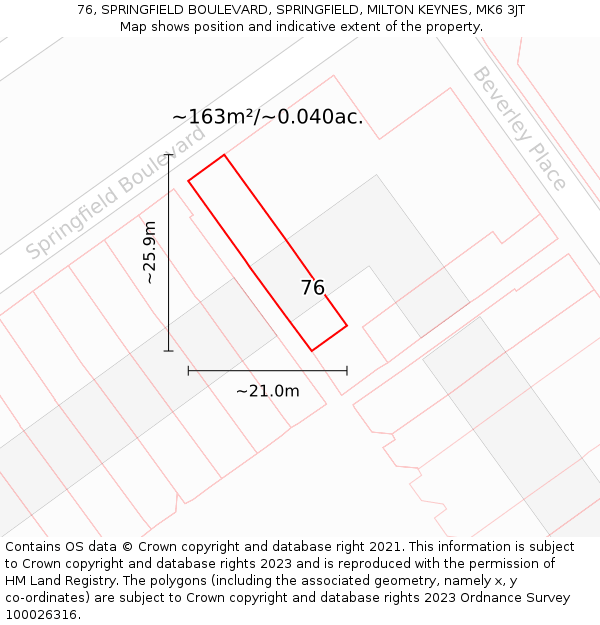 76, SPRINGFIELD BOULEVARD, SPRINGFIELD, MILTON KEYNES, MK6 3JT: Plot and title map