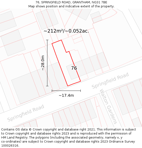 76, SPRINGFIELD ROAD, GRANTHAM, NG31 7BE: Plot and title map