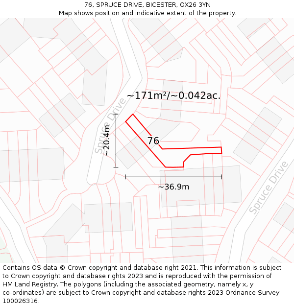 76, SPRUCE DRIVE, BICESTER, OX26 3YN: Plot and title map