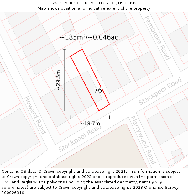 76, STACKPOOL ROAD, BRISTOL, BS3 1NN: Plot and title map
