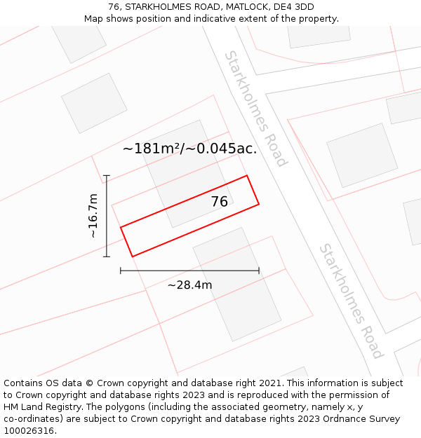 76, STARKHOLMES ROAD, MATLOCK, DE4 3DD: Plot and title map