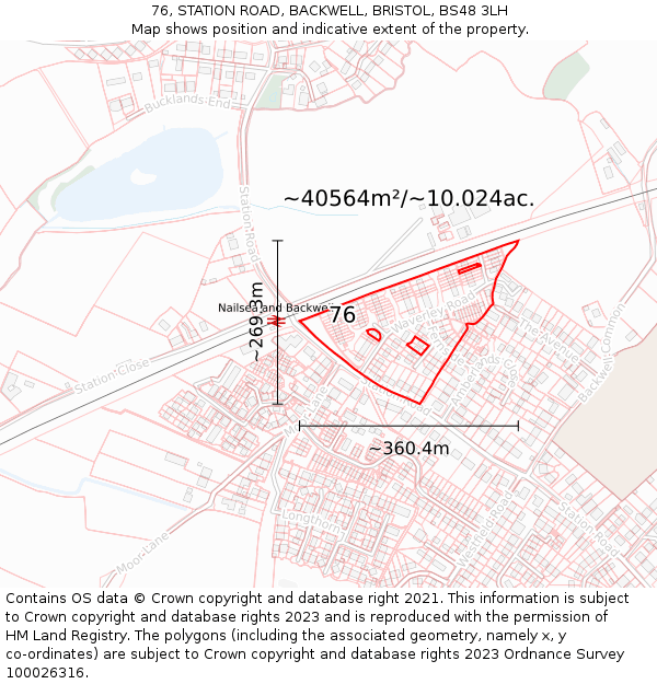 76, STATION ROAD, BACKWELL, BRISTOL, BS48 3LH: Plot and title map