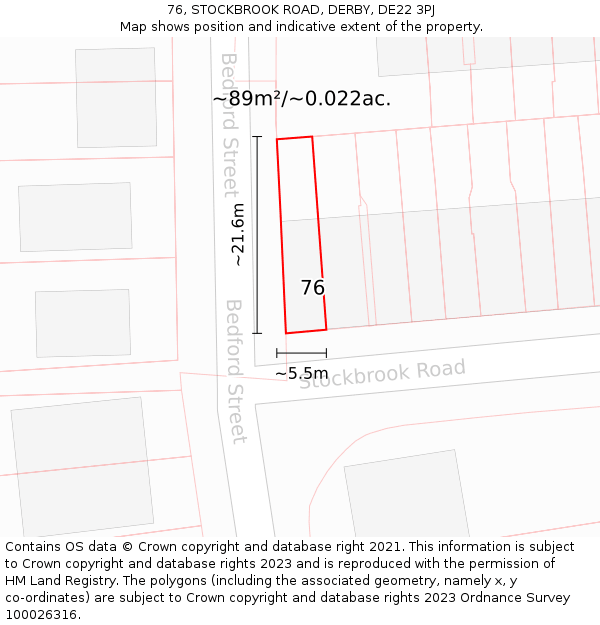 76, STOCKBROOK ROAD, DERBY, DE22 3PJ: Plot and title map