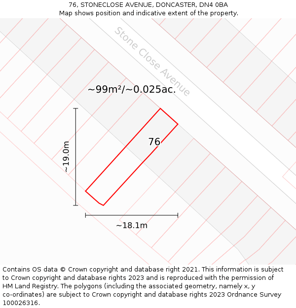 76, STONECLOSE AVENUE, DONCASTER, DN4 0BA: Plot and title map
