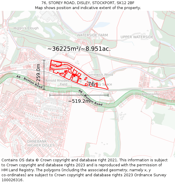 76, STOREY ROAD, DISLEY, STOCKPORT, SK12 2BF: Plot and title map