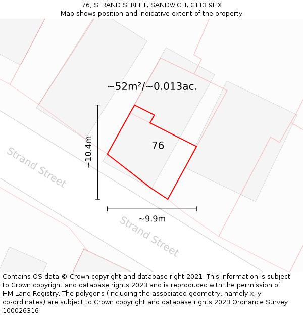 76, STRAND STREET, SANDWICH, CT13 9HX: Plot and title map