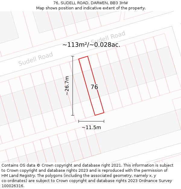 76, SUDELL ROAD, DARWEN, BB3 3HW: Plot and title map
