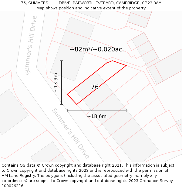 76, SUMMERS HILL DRIVE, PAPWORTH EVERARD, CAMBRIDGE, CB23 3AA: Plot and title map