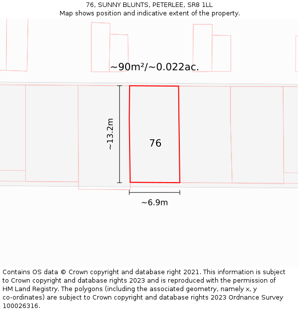 76, SUNNY BLUNTS, PETERLEE, SR8 1LL: Plot and title map