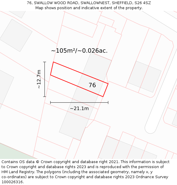 76, SWALLOW WOOD ROAD, SWALLOWNEST, SHEFFIELD, S26 4SZ: Plot and title map