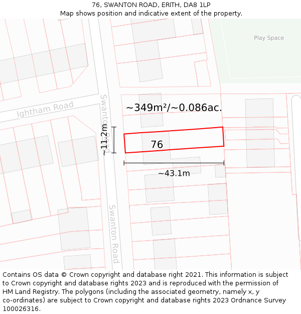 76, SWANTON ROAD, ERITH, DA8 1LP: Plot and title map