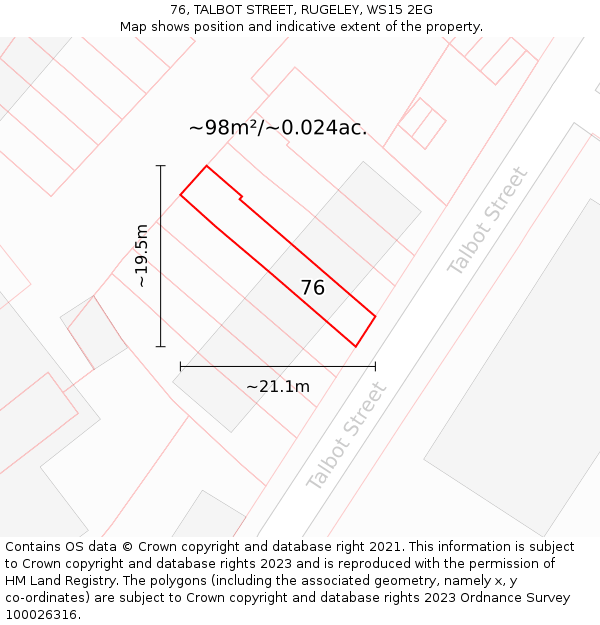 76, TALBOT STREET, RUGELEY, WS15 2EG: Plot and title map