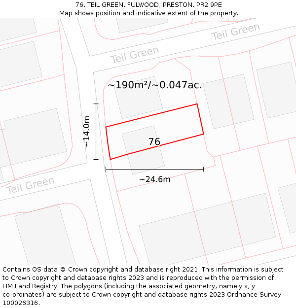 76, TEIL GREEN, FULWOOD, PRESTON, PR2 9PE: Plot and title map