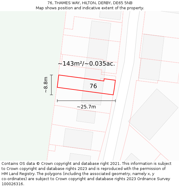 76, THAMES WAY, HILTON, DERBY, DE65 5NB: Plot and title map