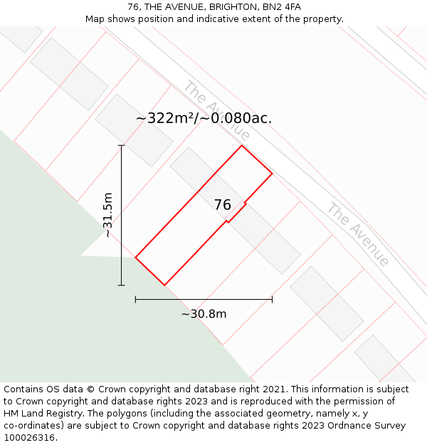 76, THE AVENUE, BRIGHTON, BN2 4FA: Plot and title map