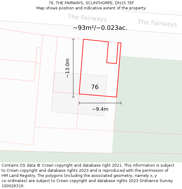 76, THE FAIRWAYS, SCUNTHORPE, DN15 7EF: Plot and title map
