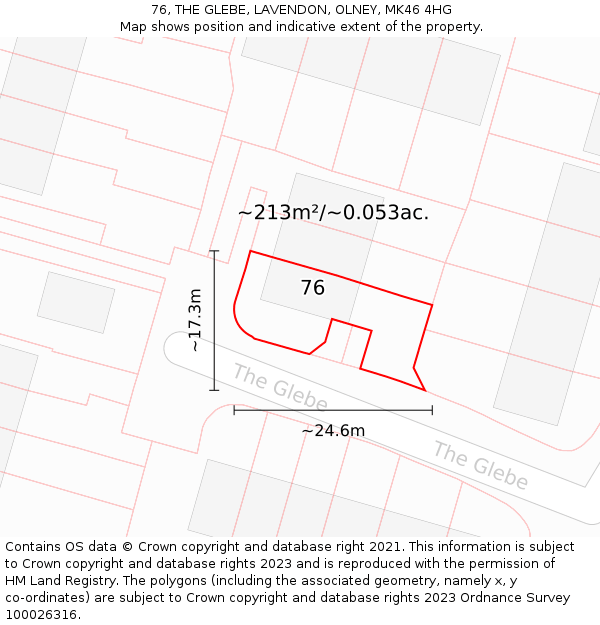 76, THE GLEBE, LAVENDON, OLNEY, MK46 4HG: Plot and title map