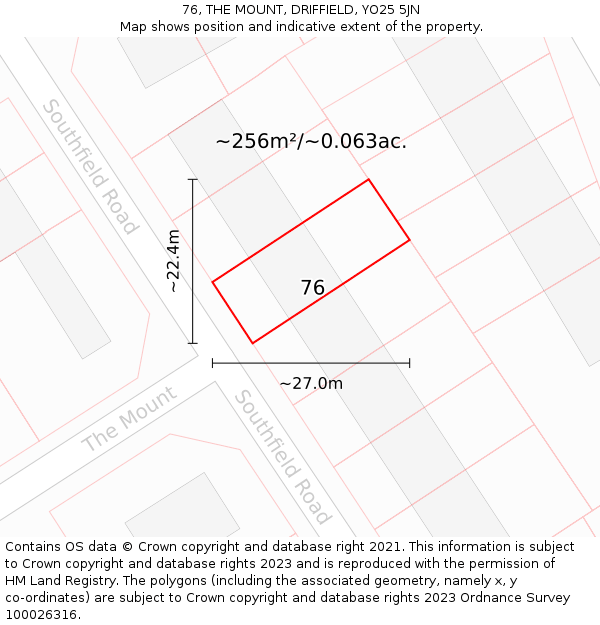 76, THE MOUNT, DRIFFIELD, YO25 5JN: Plot and title map