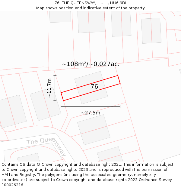 76, THE QUEENSWAY, HULL, HU6 9BL: Plot and title map
