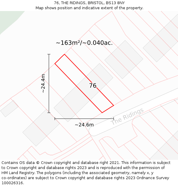 76, THE RIDINGS, BRISTOL, BS13 8NY: Plot and title map