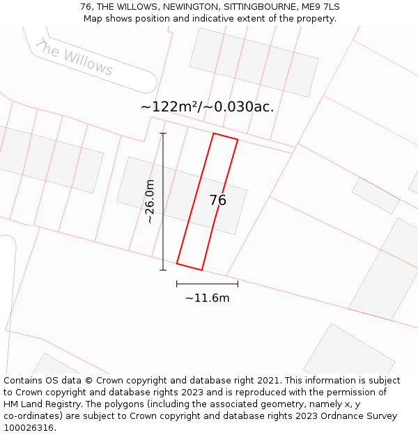 76, THE WILLOWS, NEWINGTON, SITTINGBOURNE, ME9 7LS: Plot and title map