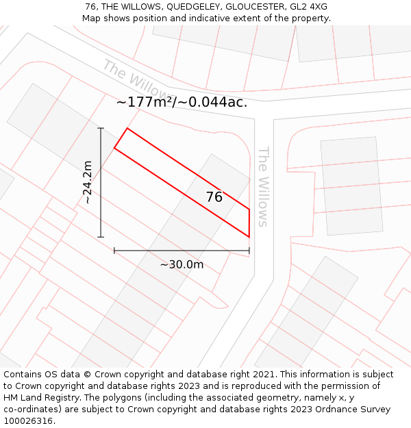 76, THE WILLOWS, QUEDGELEY, GLOUCESTER, GL2 4XG: Plot and title map