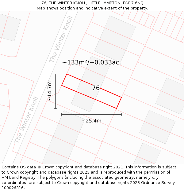 76, THE WINTER KNOLL, LITTLEHAMPTON, BN17 6NQ: Plot and title map