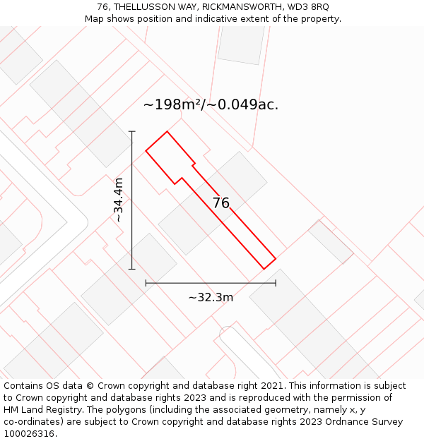 76, THELLUSSON WAY, RICKMANSWORTH, WD3 8RQ: Plot and title map