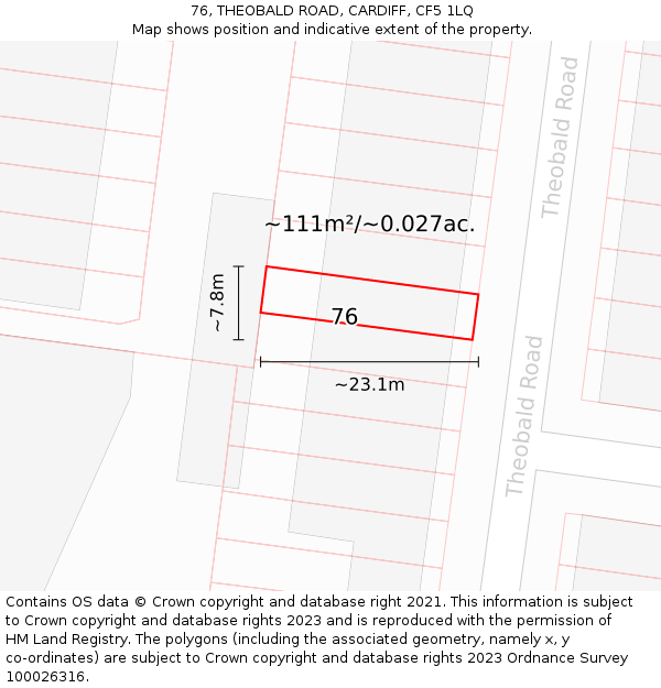 76, THEOBALD ROAD, CARDIFF, CF5 1LQ: Plot and title map