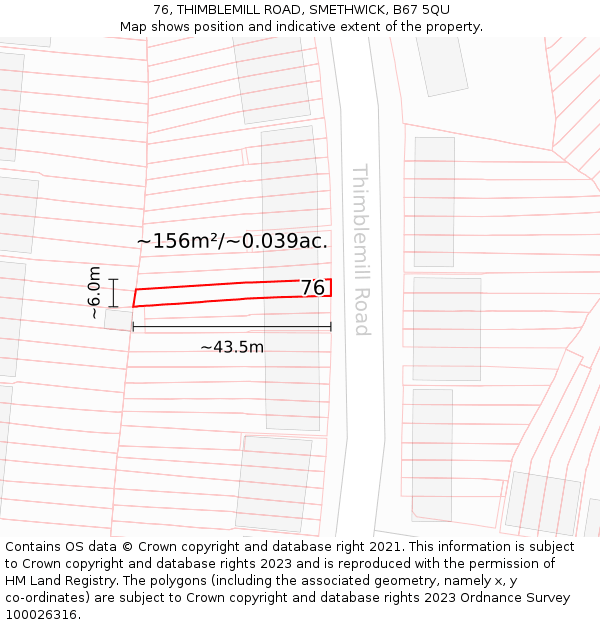 76, THIMBLEMILL ROAD, SMETHWICK, B67 5QU: Plot and title map