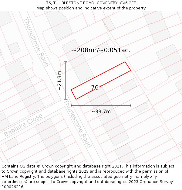 76, THURLESTONE ROAD, COVENTRY, CV6 2EB: Plot and title map