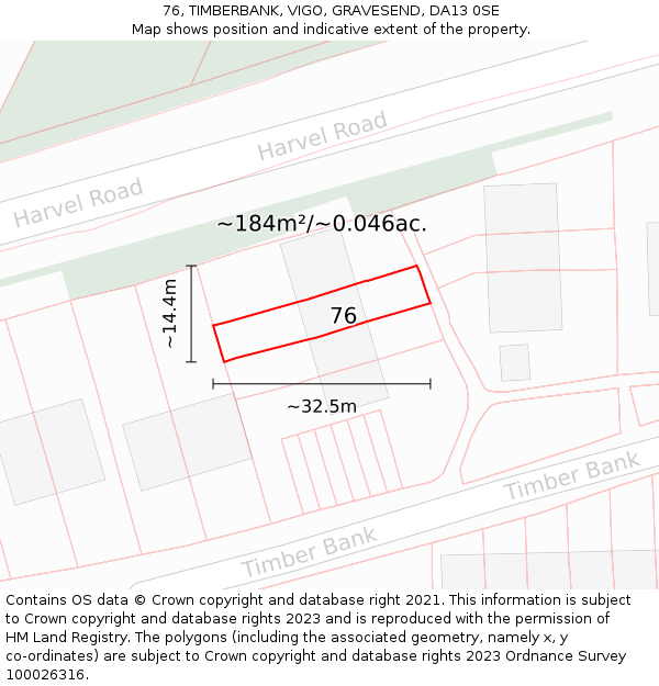 76, TIMBERBANK, VIGO, GRAVESEND, DA13 0SE: Plot and title map