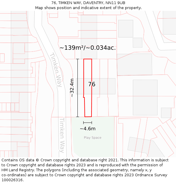 76, TIMKEN WAY, DAVENTRY, NN11 9UB: Plot and title map